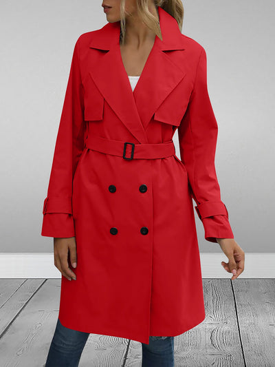 Double Breasted Long Sleeve Belted Trench Coat