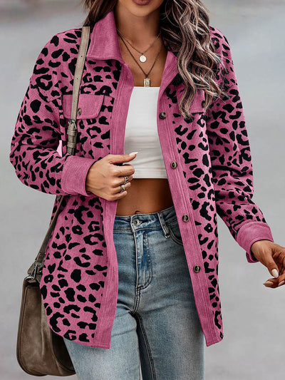 Leopard Textured Long Sleeve Collar Shacket Shirt