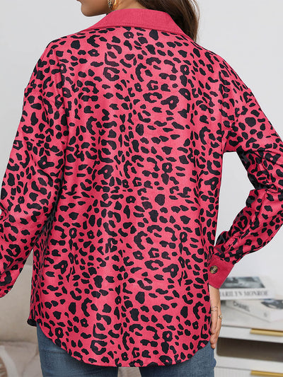 Leopard Textured Long Sleeve Collar Shacket Shirt