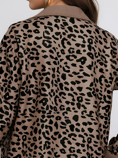 Leopard Textured Long Sleeve Collar Shacket Shirt