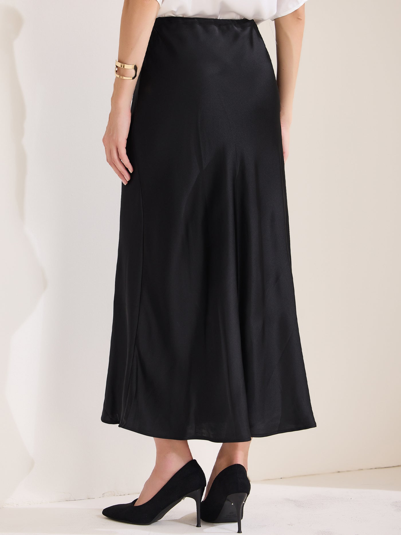 Allegra K Satin High Waist Drawstring Solid Color Maxi Skirt