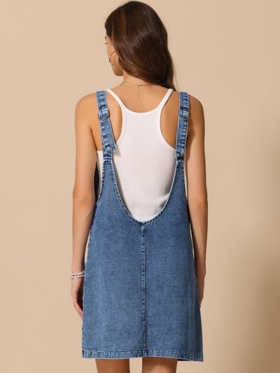 Sleeveless Denim Adjustable Strap Pocketed Overall Jean Dress