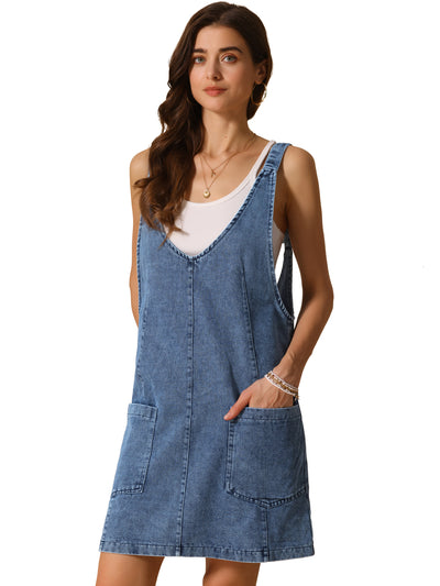 Sleeveless Denim Adjustable Strap Pocketed Overall Jean Dress