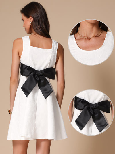 Allegra K Sleeveless Back Bow Colorblock Textured Skater Dress