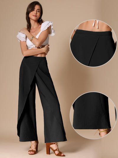 Casual Elastic High Waist Split Side Wide Legs Pants