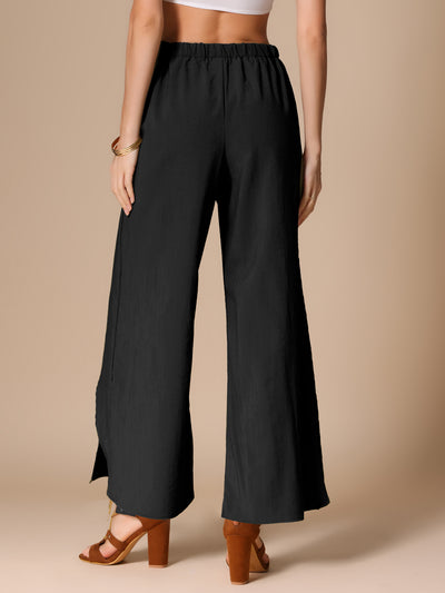 Casual Elastic High Waist Split Side Wide Legs Pants