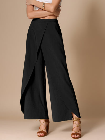 Casual Elastic High Waist Split Side Wide Legs Pants