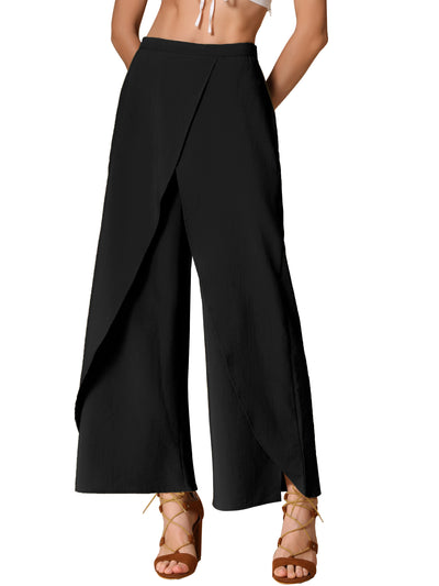 Casual Elastic High Waist Split Side Wide Legs Pants