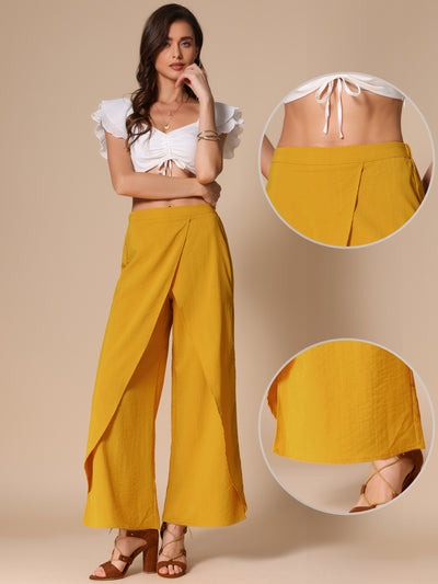 Casual Elastic High Waist Split Side Wide Legs Pants