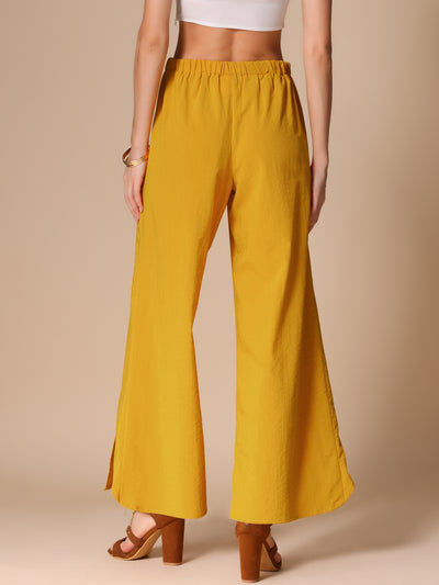 Casual Elastic High Waist Split Side Wide Legs Pants