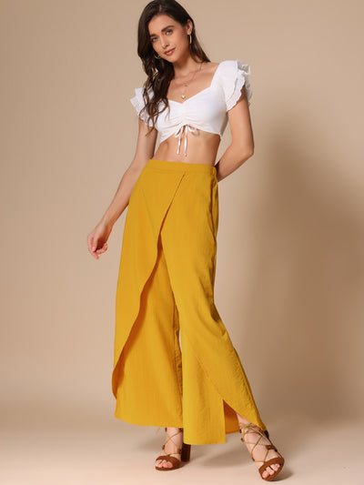 Casual Elastic High Waist Split Side Wide Legs Pants