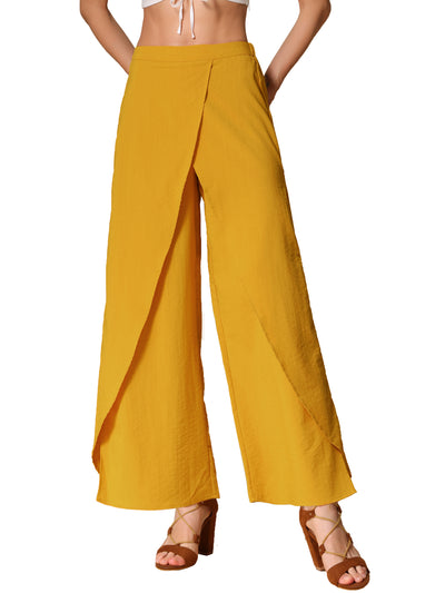 Casual Elastic High Waist Split Side Wide Legs Pants