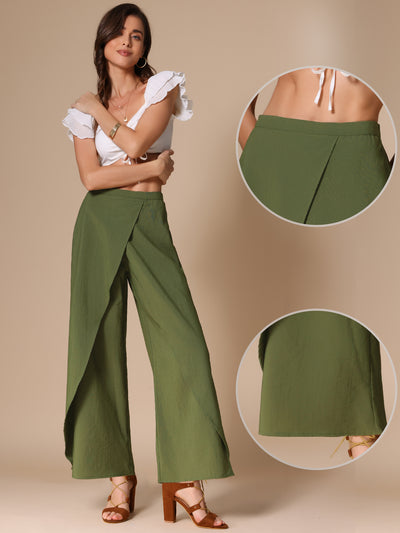 Casual Elastic High Waist Split Side Wide Legs Pants