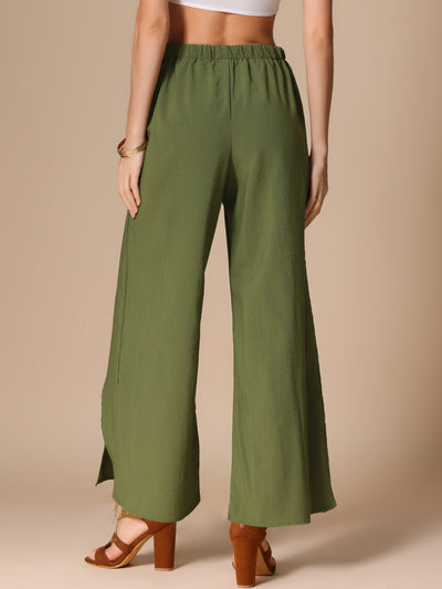 Casual Elastic High Waist Split Side Wide Legs Pants