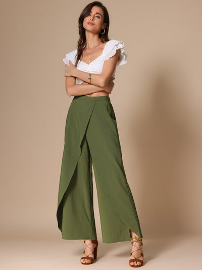 Casual Elastic High Waist Split Side Wide Legs Pants