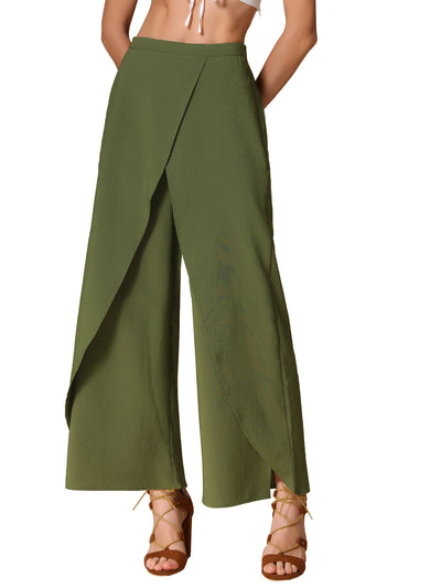 Casual Elastic High Waist Split Side Wide Legs Pants