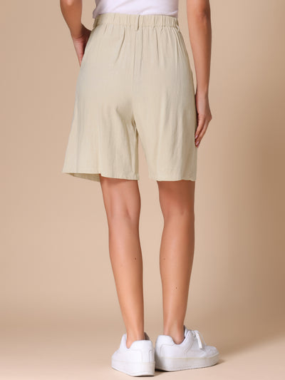 High Elastic Waisted Linen Wide Leg Bermuda Shorts