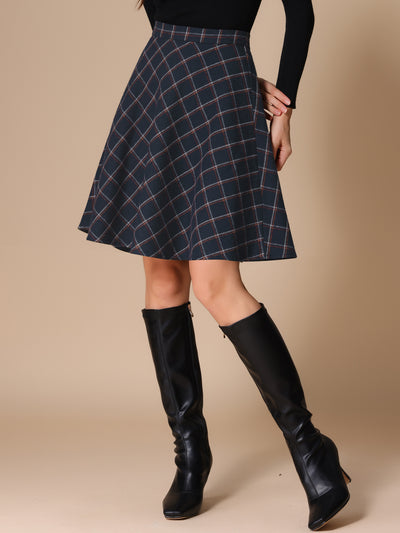 Vintage Plaid Tartan Elastic Waist Knee Length A-Line Skirt