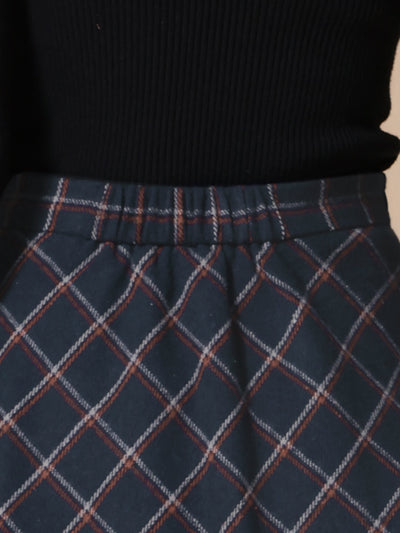 Vintage Plaid Tartan Elastic Waist Knee Length A-Line Skirt