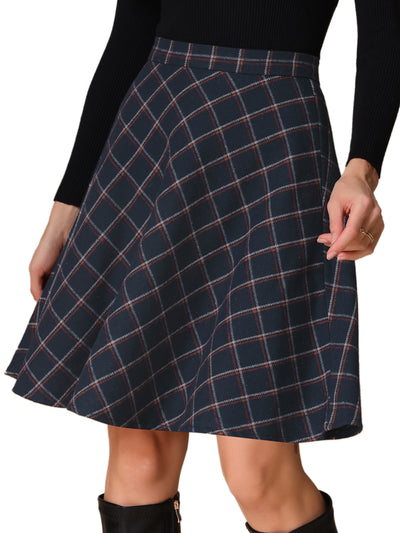 Vintage Plaid Tartan Elastic Waist Knee Length A-Line Skirt