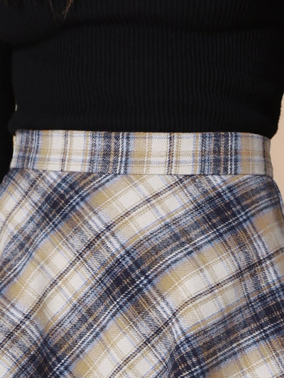 Vintage Plaid Tartan Elastic Waist Knee Length A-Line Skirt