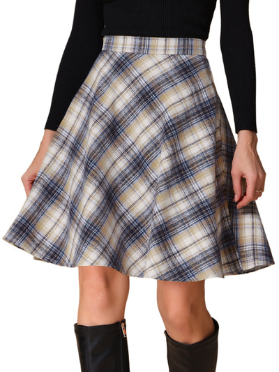 Vintage Plaid Tartan Elastic Waist Knee Length A-Line Skirt