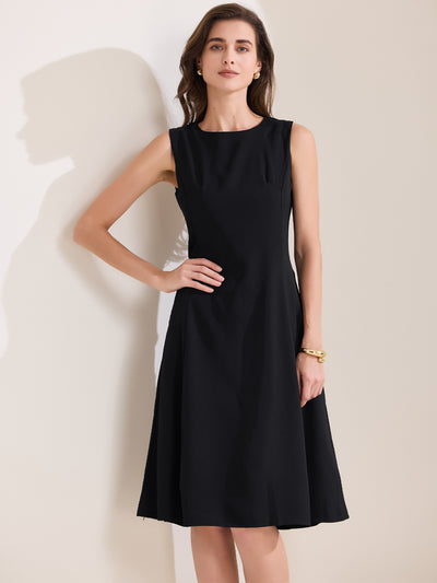 Crew Neck Sleeveless Pocketed A-Line Midi Dress