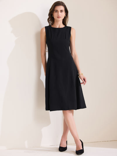 Crew Neck Sleeveless Pocketed A-Line Midi Dress