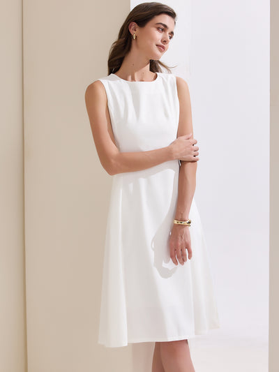 Crew Neck Sleeveless Pocketed A-Line Midi Dress