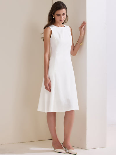 Crew Neck Sleeveless Pocketed A-Line Midi Dress