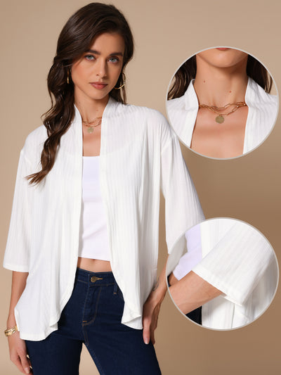 Casual Open Front Lightweight 3/4 Sleeve Irregular Hem Jacket