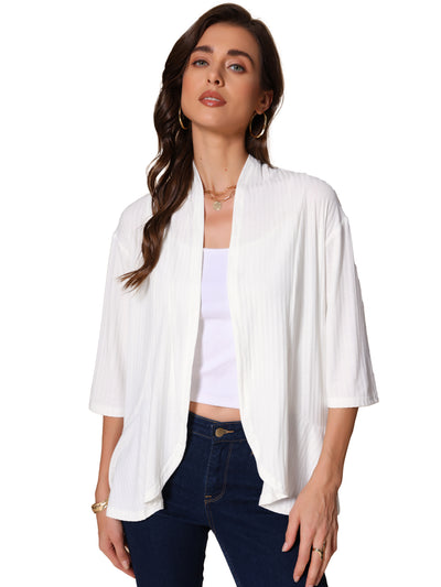 Casual Open Front Lightweight 3/4 Sleeve Irregular Hem Jacket