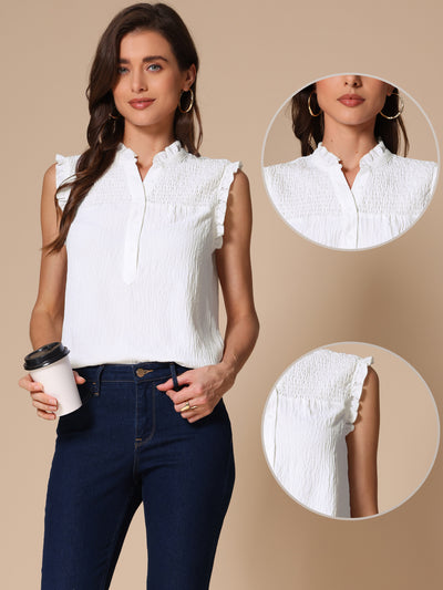 Summer Ruffle Tank Top for Women's Sleeveless Mock Neck Button Up Basic Casual Tops