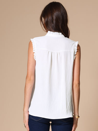 Summer Ruffle Tank Top for Women's Sleeveless Mock Neck Button Up Basic Casual Tops