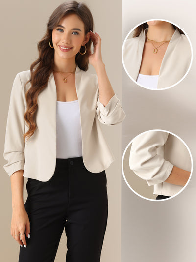 Ruched 3/4 Sleeve Blazer Jacket for Women's Open Front Casual Business Jacket