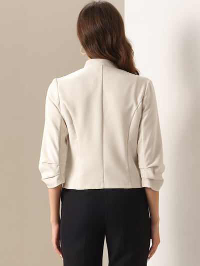 Ruched 3/4 Sleeve Blazer Jacket for Women's Open Front Casual Business Jacket