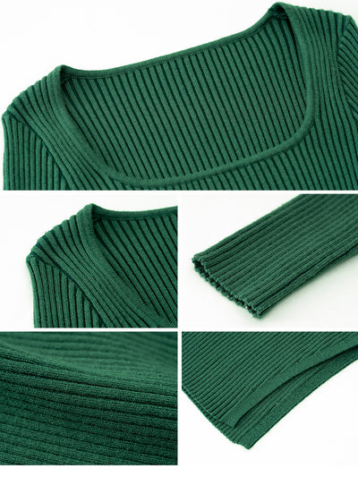 Solid Color Ribbed Knit Bodycon Midi Slit Sweater Dress