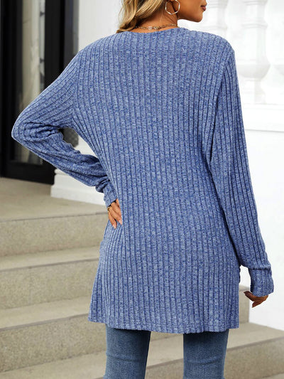 Solid Color Pocket Long Sleeve Mid Length Casual Cardigan