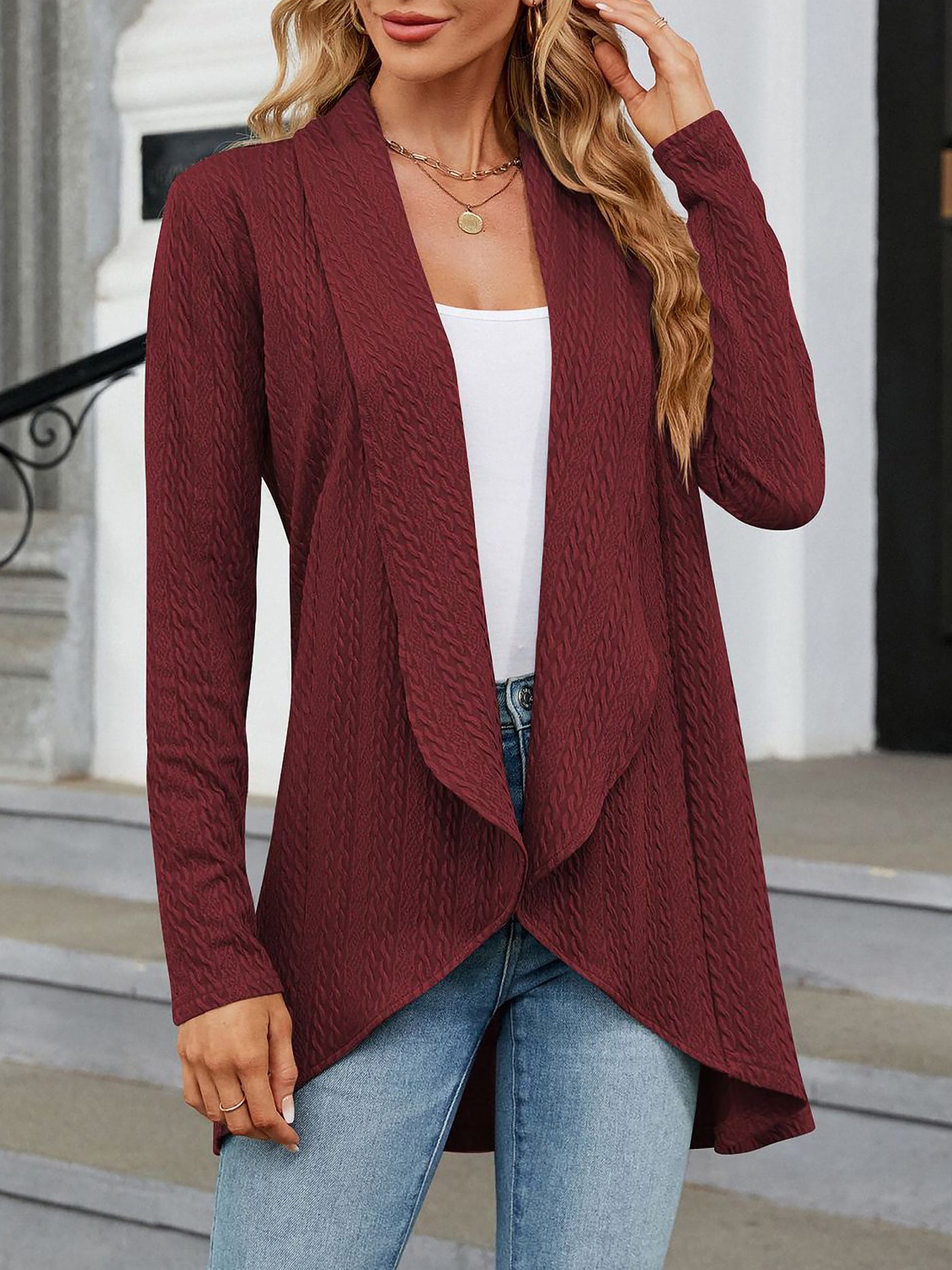 Allegra K Long Sleeve Solid Color Casual Twist Knit Cardigan