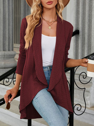 Long Sleeve Solid Color Casual Twist Knit Cardigan