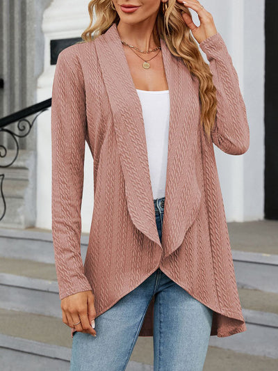 Long Sleeve Solid Color Casual Twist Knit Cardigan