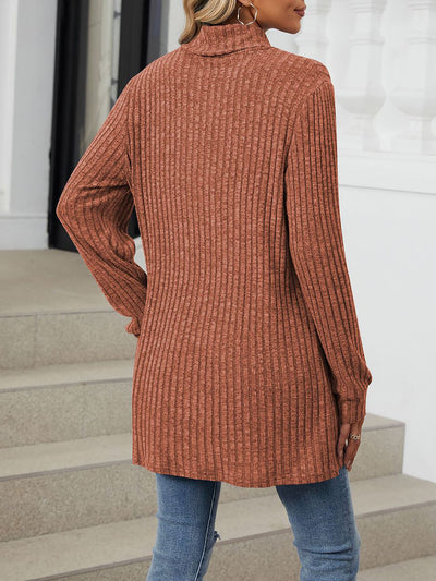 Solid Color Mock Neck Long Sleeve Tunic Blouse