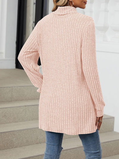 Solid Color Mock Neck Long Sleeve Tunic Blouse