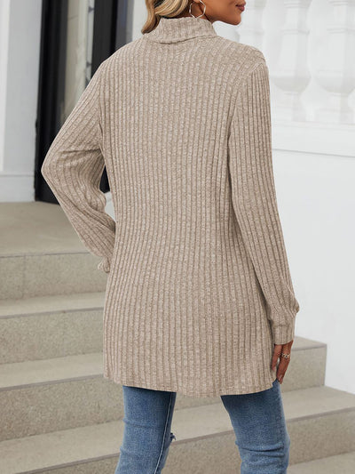 Solid Color Mock Neck Long Sleeve Tunic Blouse