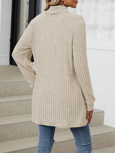 Solid Color Mock Neck Long Sleeve Tunic Blouse