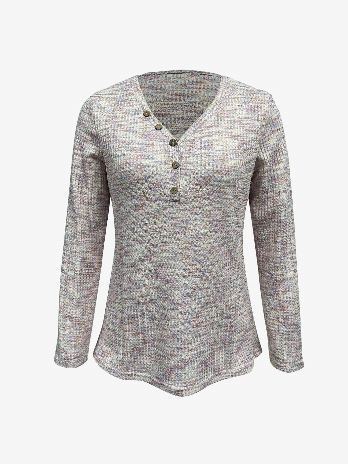 Allegra K V Neck Button Decor Long Sleeves Textured Blouse