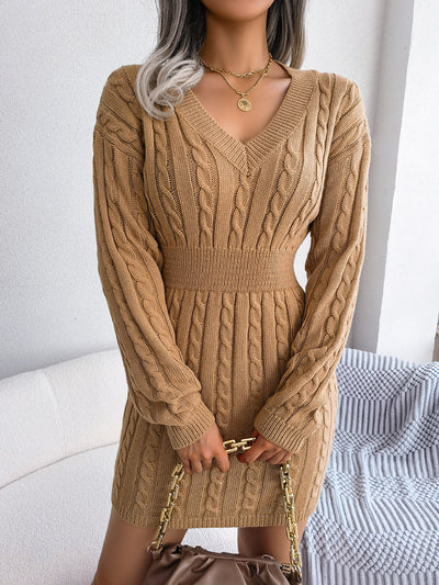 Twist Knit Long Sleeves Bodycon Mini Sweater Dress