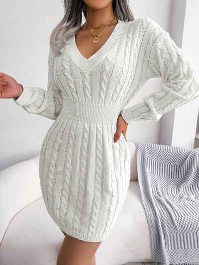 Twist Knit Long Sleeves Bodycon Mini Sweater Dress