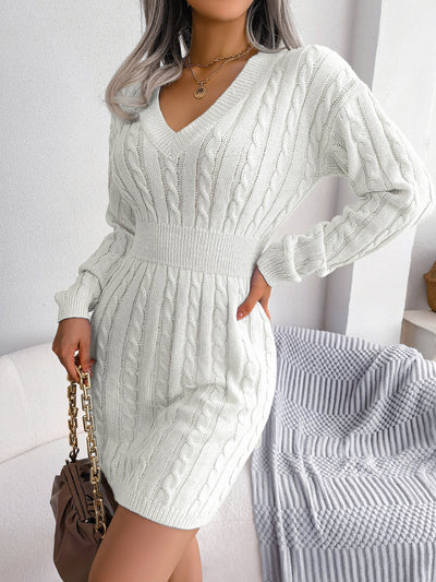 Twist Knit Long Sleeves Bodycon Mini Sweater Dress