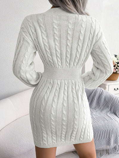 Twist Knit Long Sleeves Bodycon Mini Sweater Dress